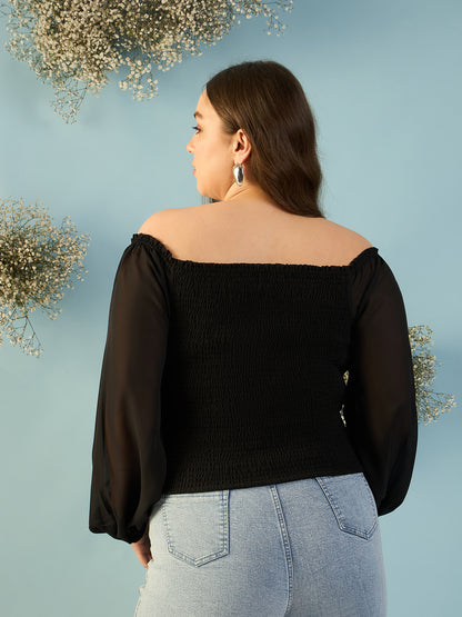 Bishop Sleeve Smocked  Bardot Top