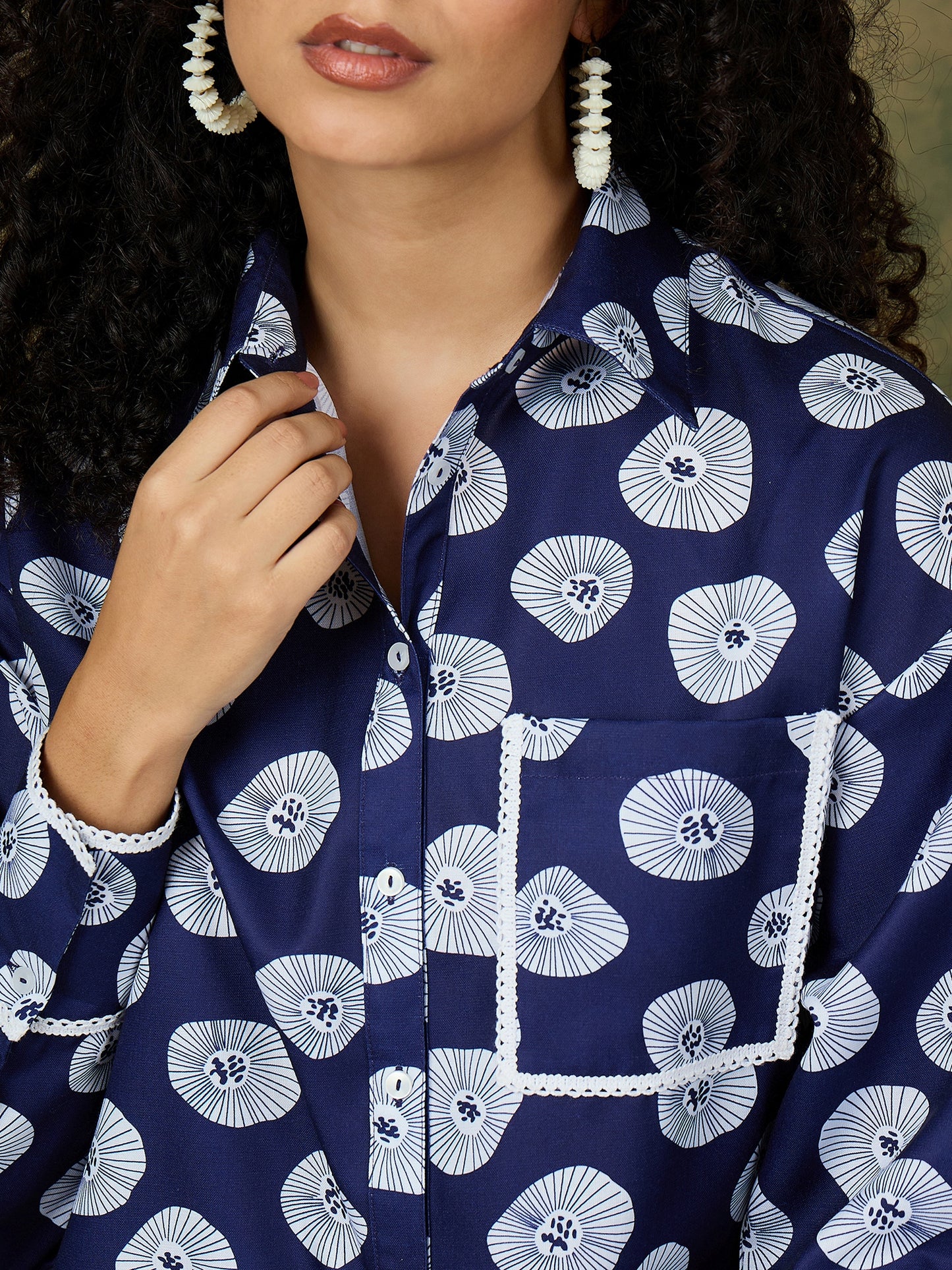 LACE TRIM INDIGO SHIRT