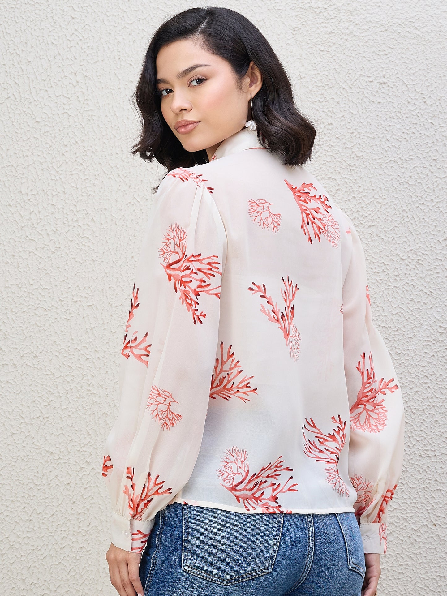 FLORAL PRINT FRILL SHIRT