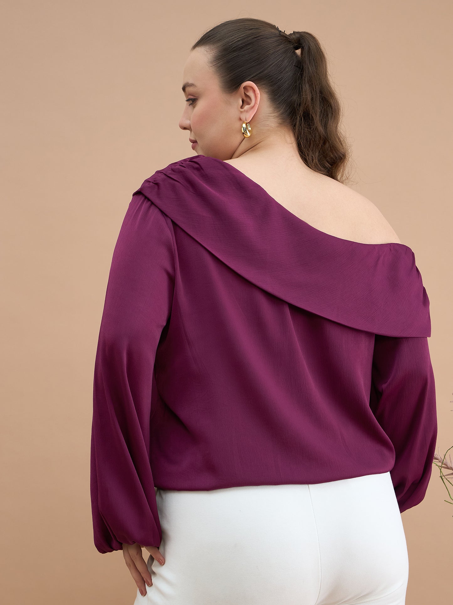 Asymmetrical Neckline Bishop Sleeve Top