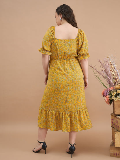 Puff Sleeves Midi Dress