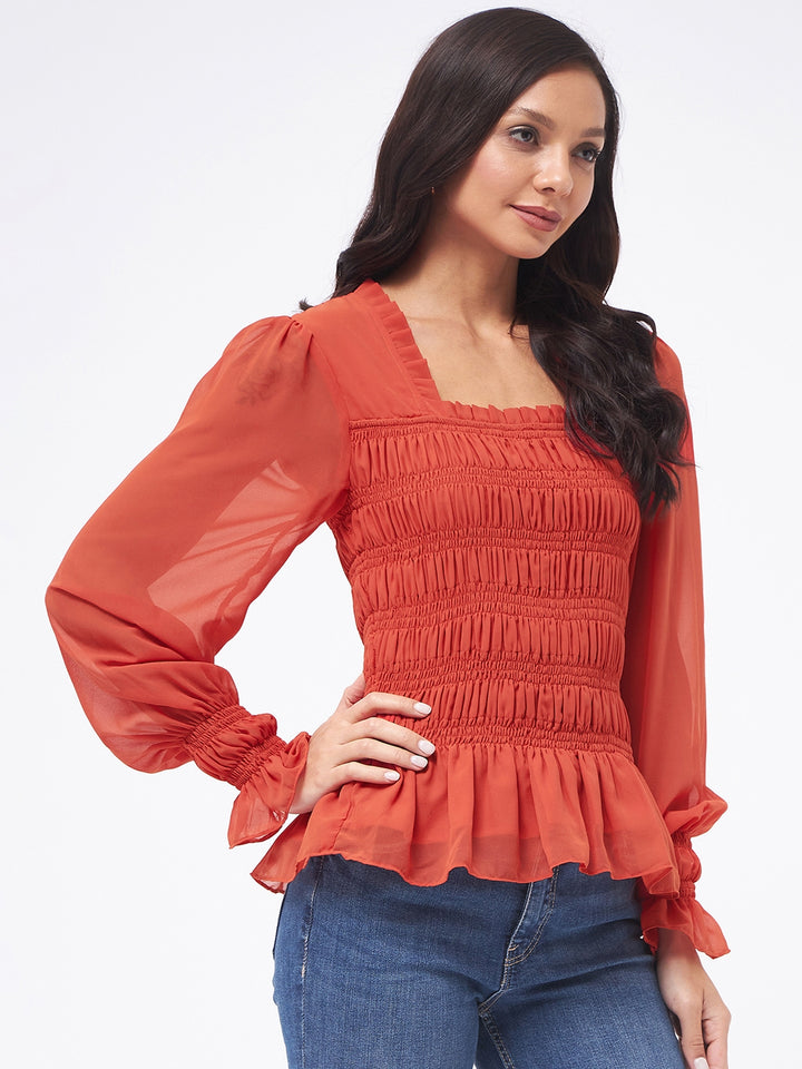 KIBO Georgette Square Neck Smoked Top
