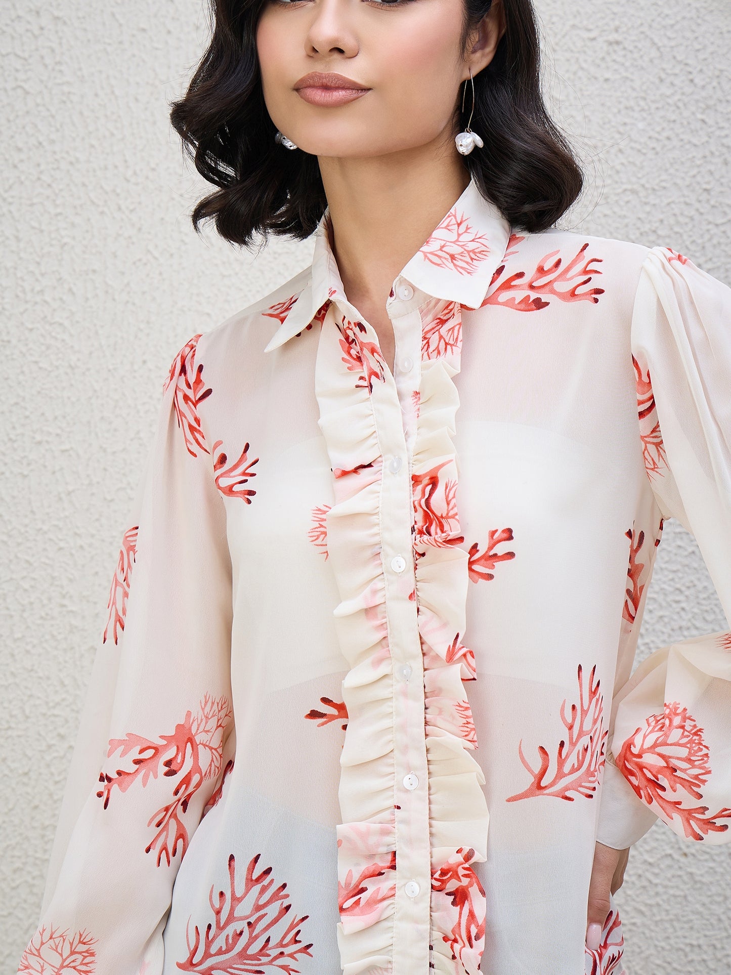 FLORAL PRINT FRILL SHIRT