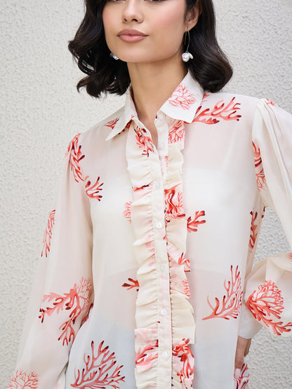 FLORAL PRINT FRILL SHIRT