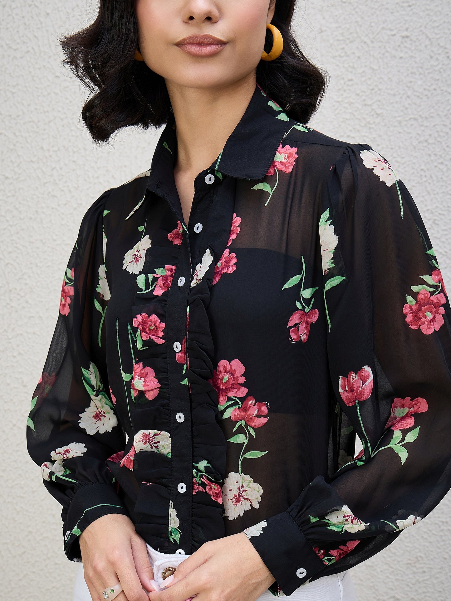 FLORAL PRINT FRILL SHIRT