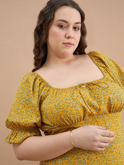 Puff Sleeves Midi Dress