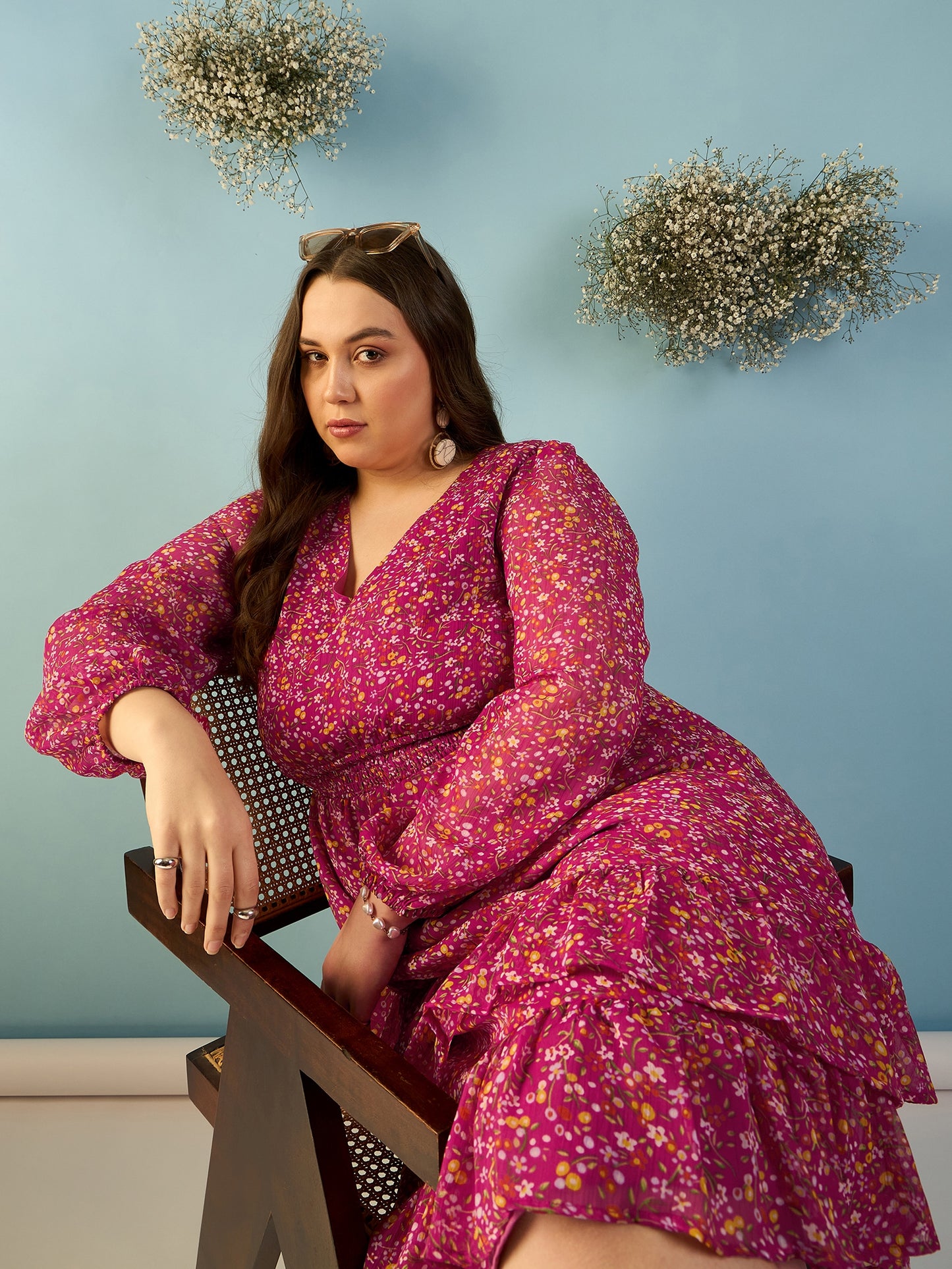 Bishop Sleeve Ruffles Dress