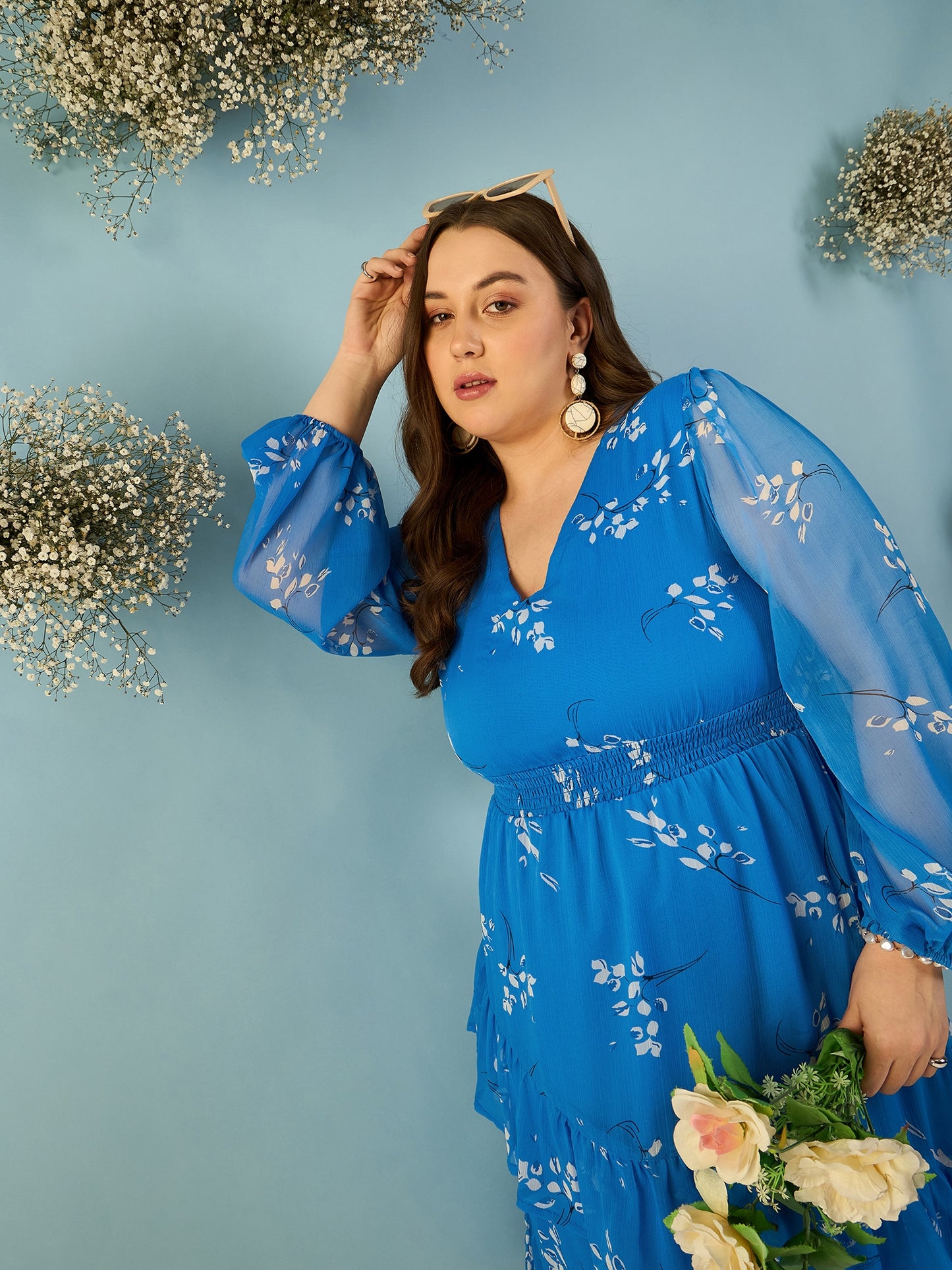 Bishop Sleeve Ruffles Dress