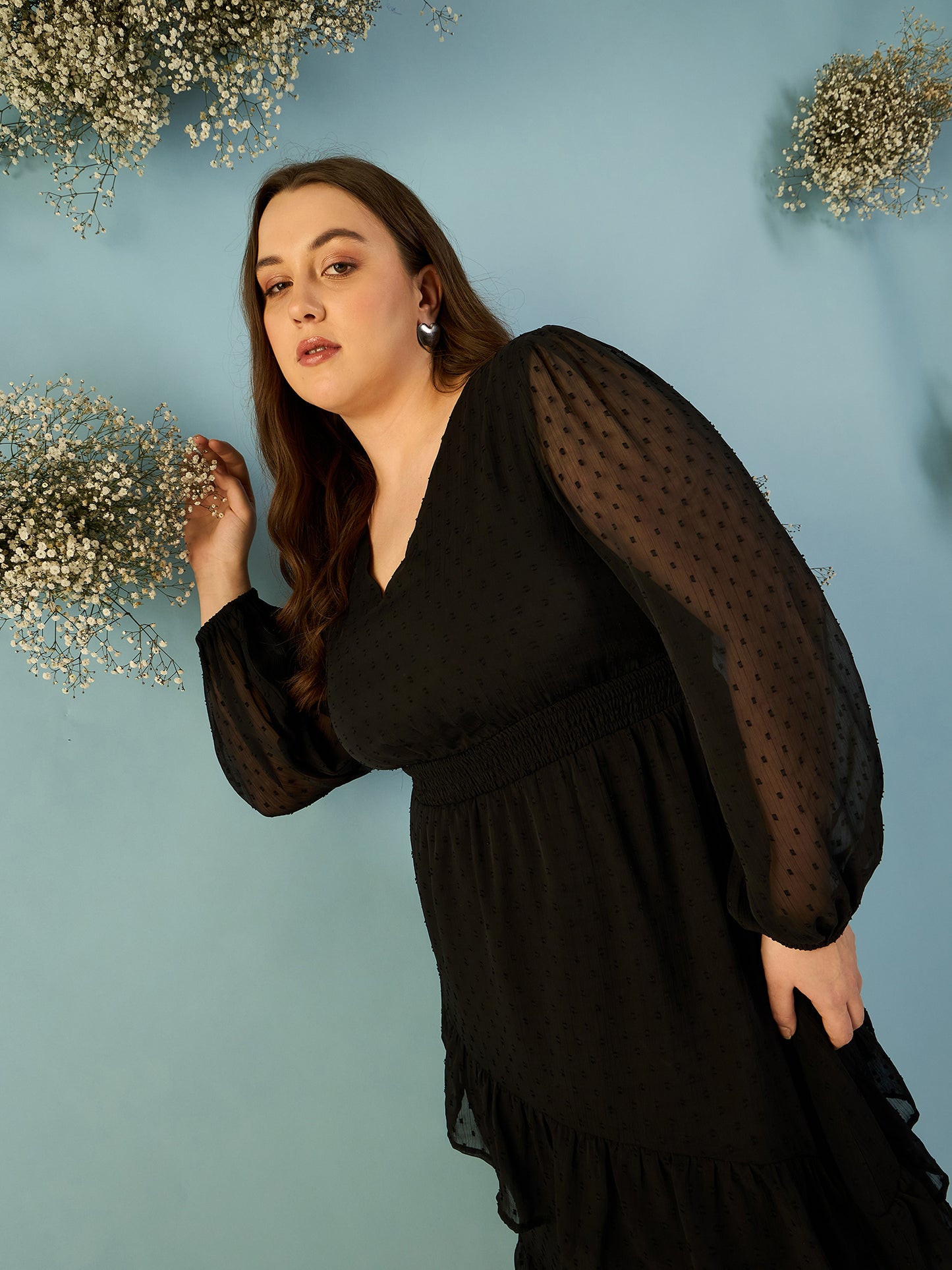 Bishop Sleeve Ruffles Dress