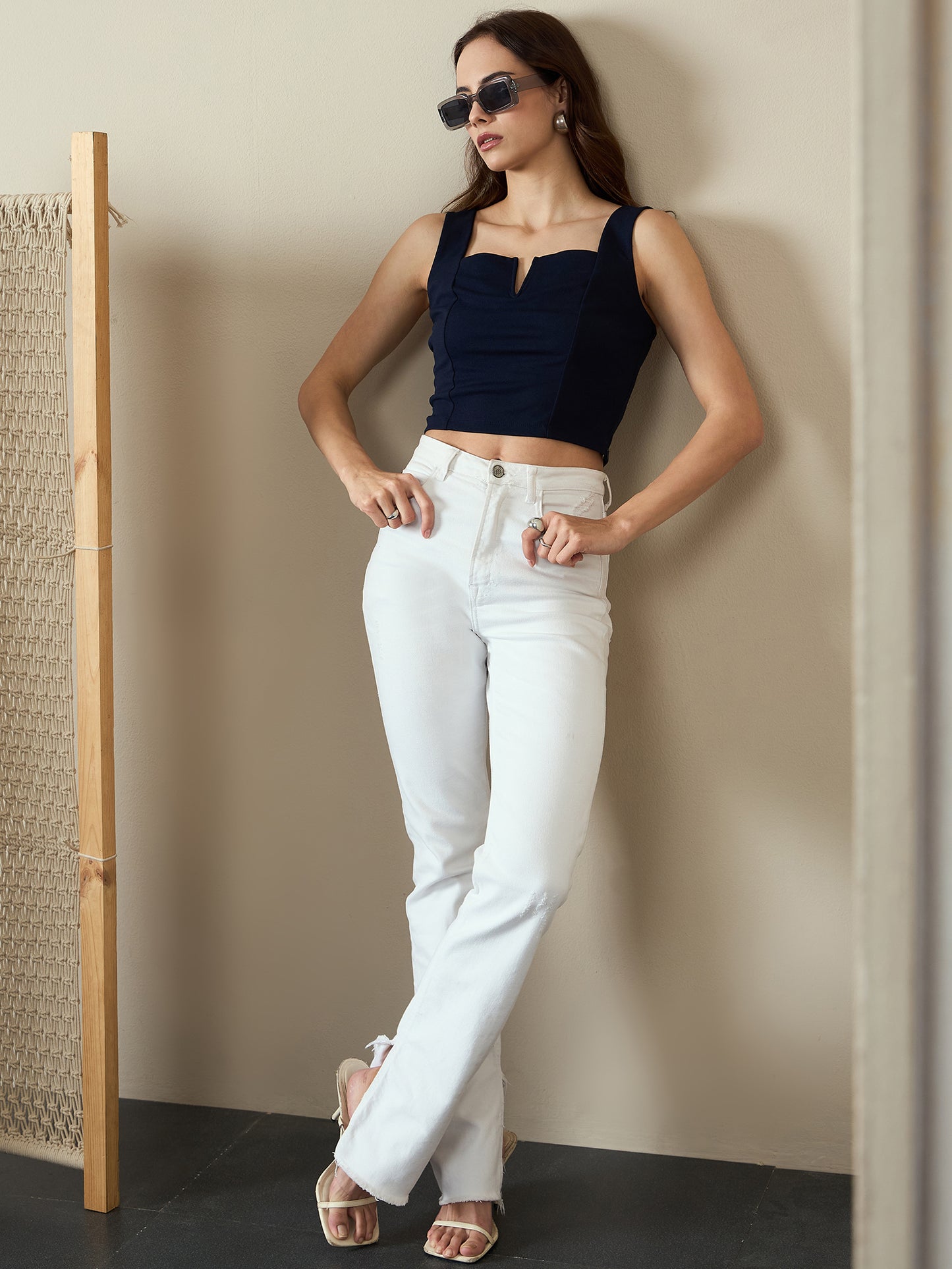 V-cut Solid  Tank Top