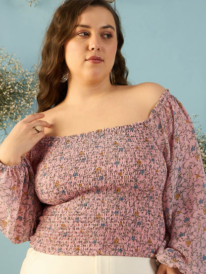 Bishop Sleeve Smocked  Bardot Top