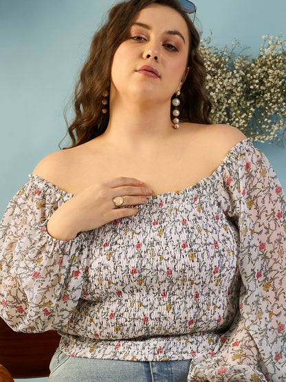 Bishop Sleeve Smocked  Bardot Top