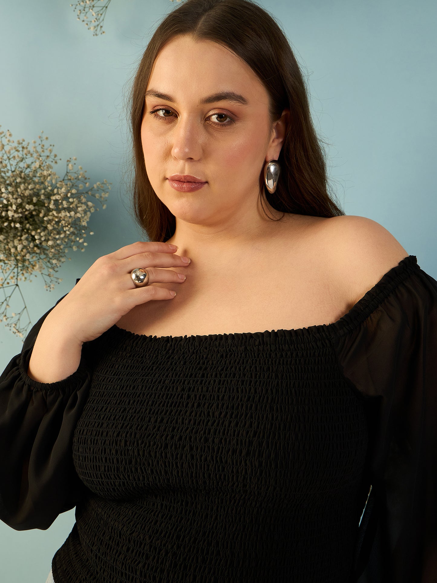 Bishop Sleeve Smocked  Bardot Top