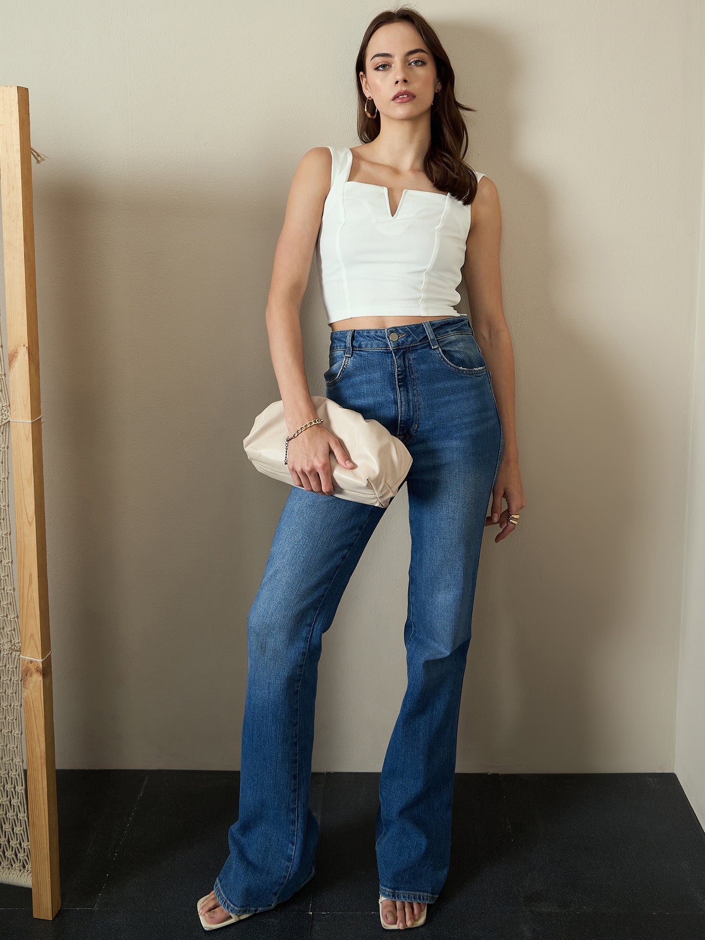 V-cut Solid  Tank Top