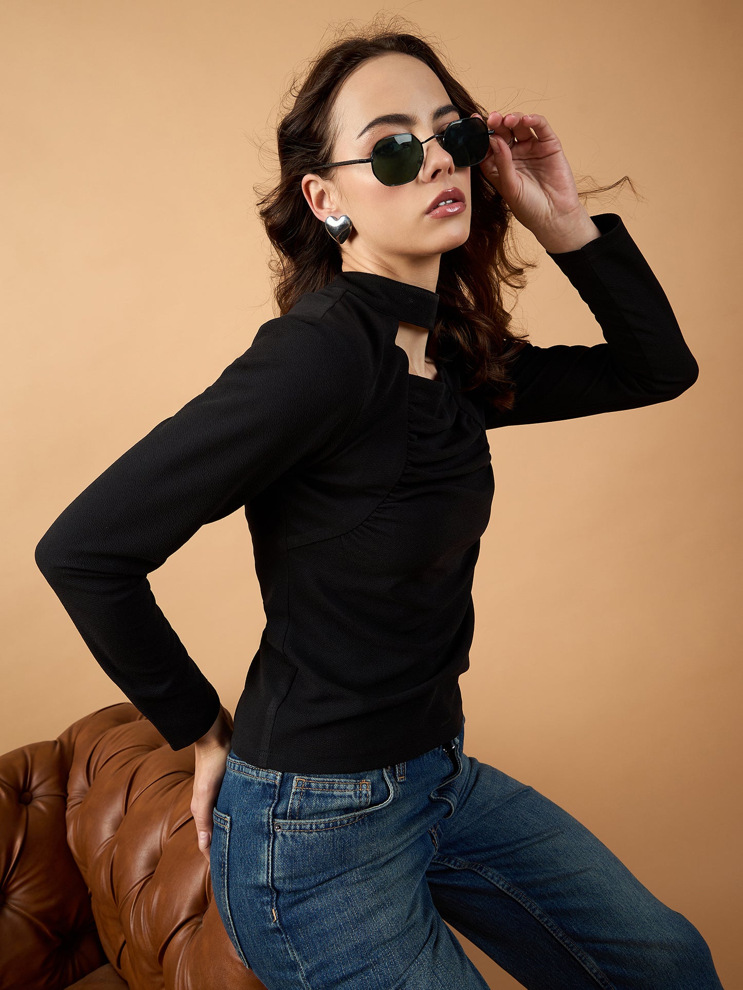 Ruching Band Neck Top