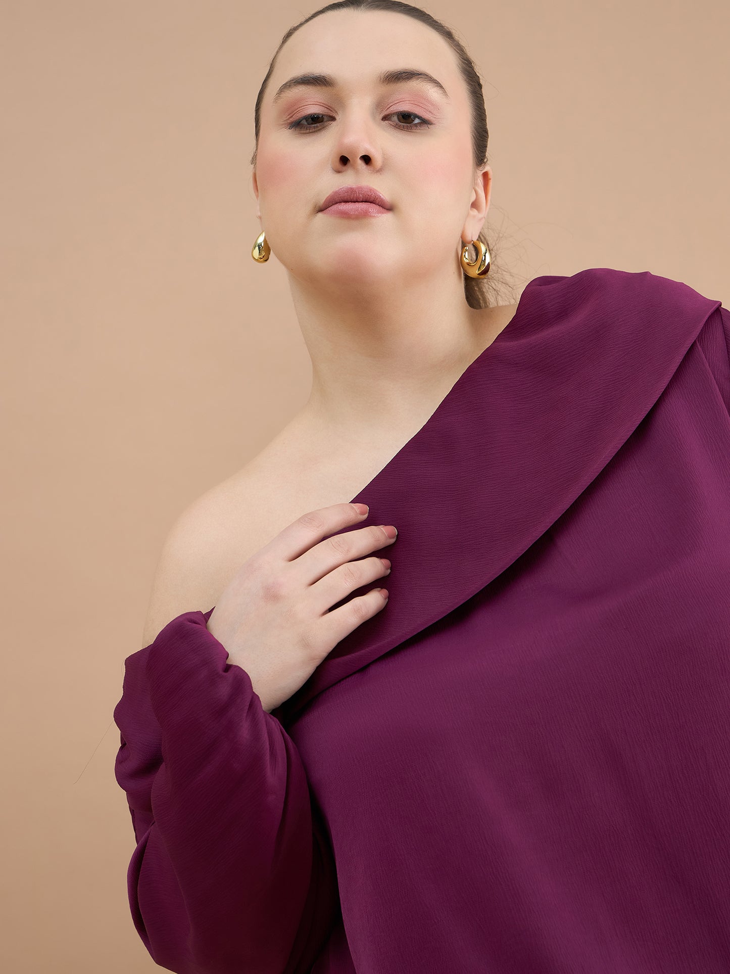 Asymmetrical Neckline Bishop Sleeve Top