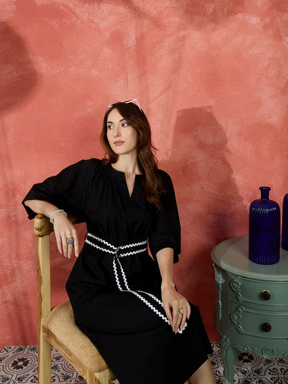 Lace Trim Midi Length Dress