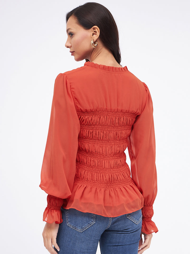 KIBO Georgette Square Neck Smoked Top