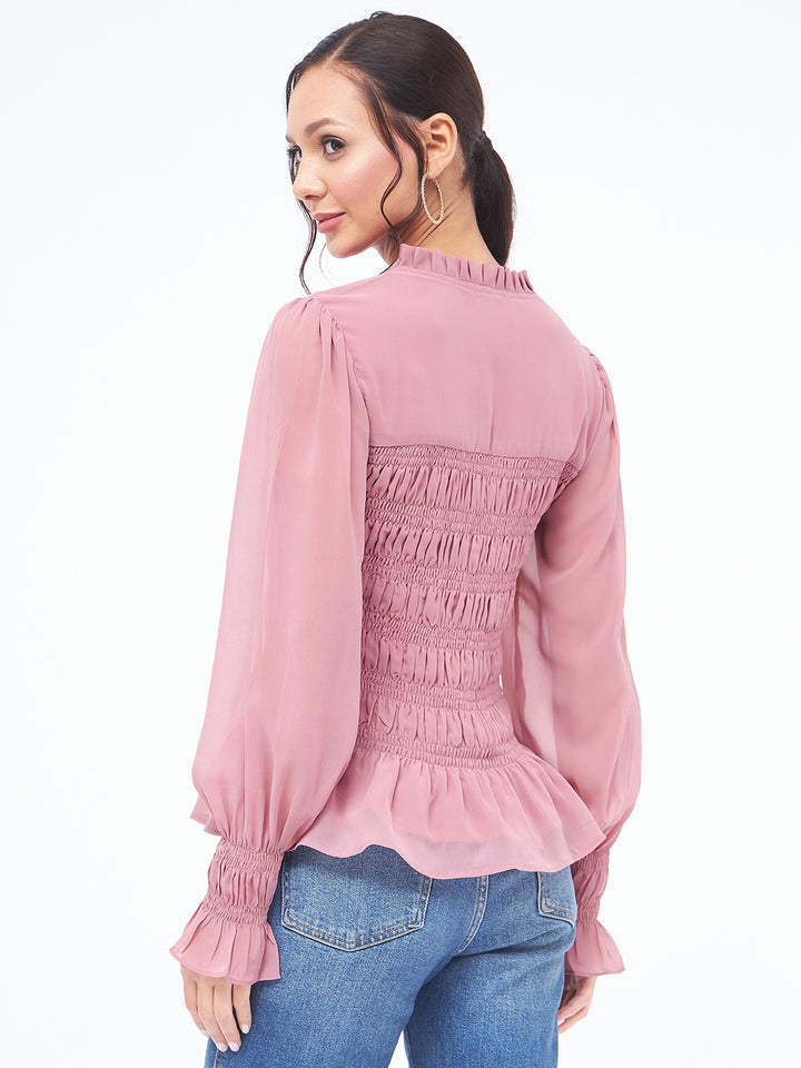 KIBO Georgette Square Neck Smoked Top