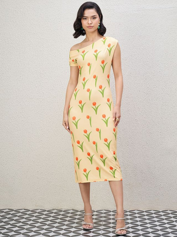 Kibo Women Western Wear Cream -Orange Dresses