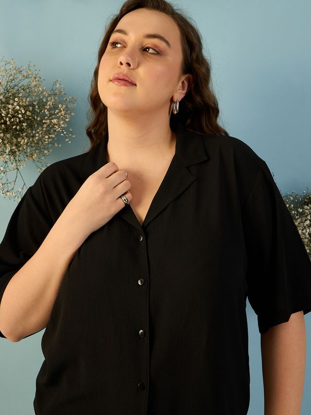 Relaxed Fit Cuban Collar Solid Casual Shirt