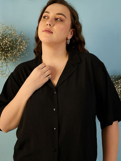 Relaxed Fit Cuban Collar Solid Casual Shirt