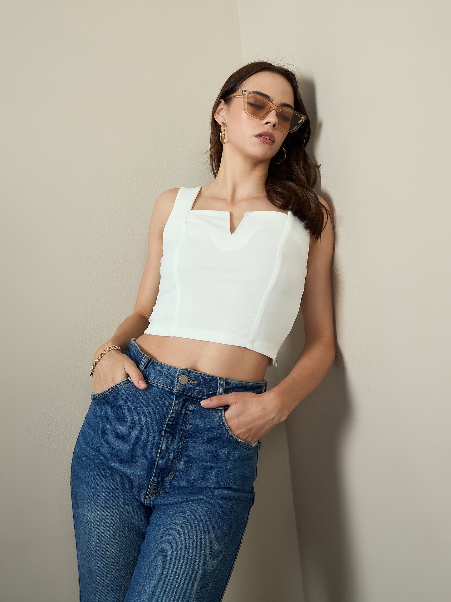 V-cut Solid  Tank Top