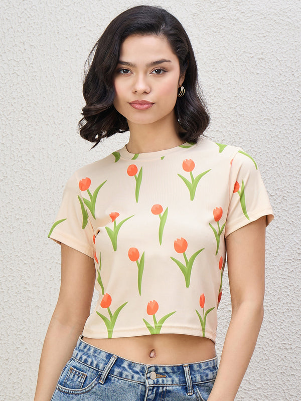 Kibo Women Western Wear Cream -Orange Tops