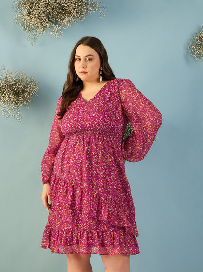 Bishop Sleeve Ruffles Dress