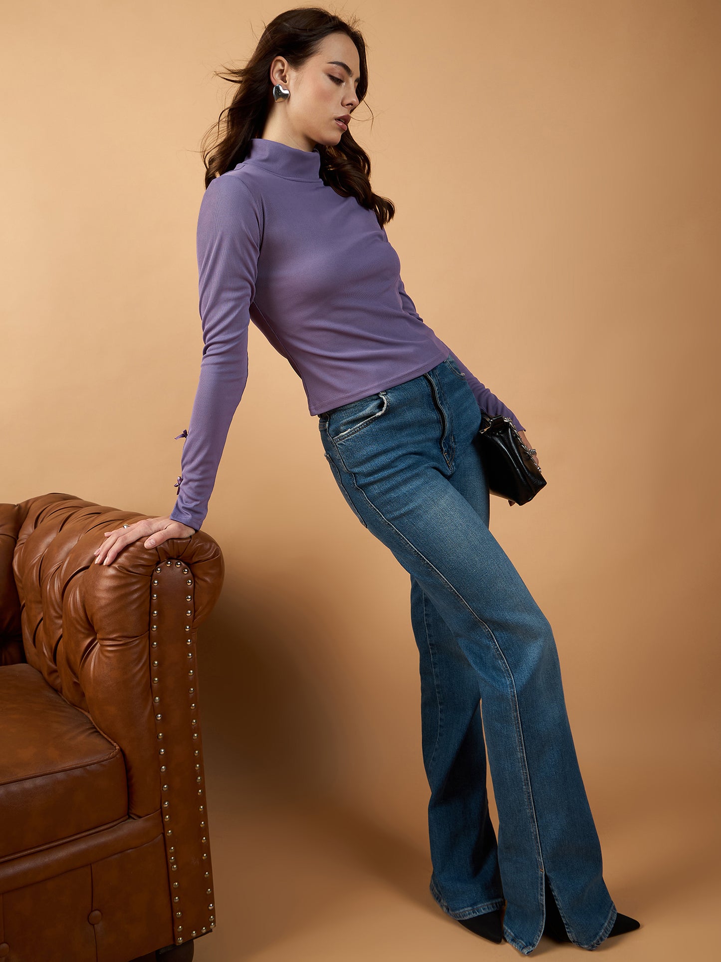 Bow Detail Turtle Neck Top