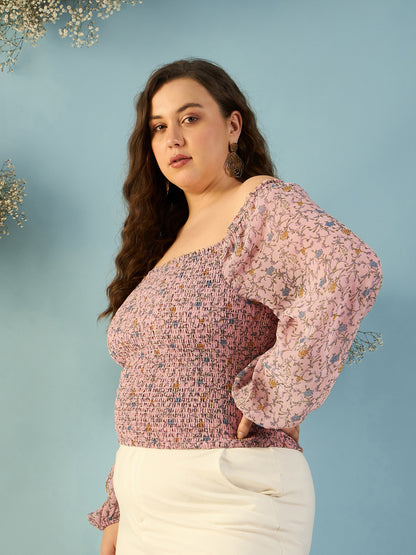 Bishop Sleeve Smocked  Bardot Top