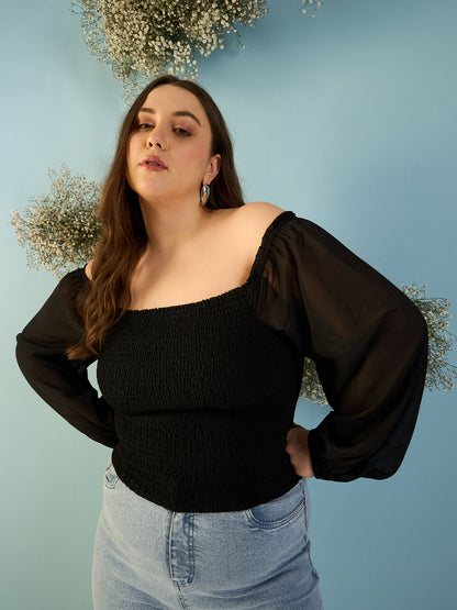 Bishop Sleeve Smocked  Bardot Top