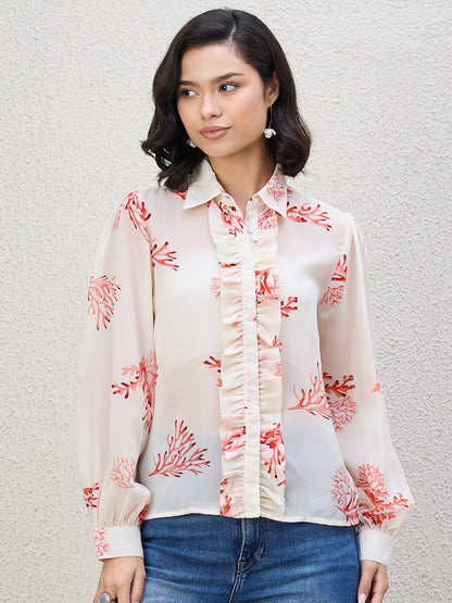 FLORAL PRINT FRILL SHIRT