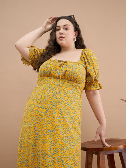 Puff Sleeves Midi Dress