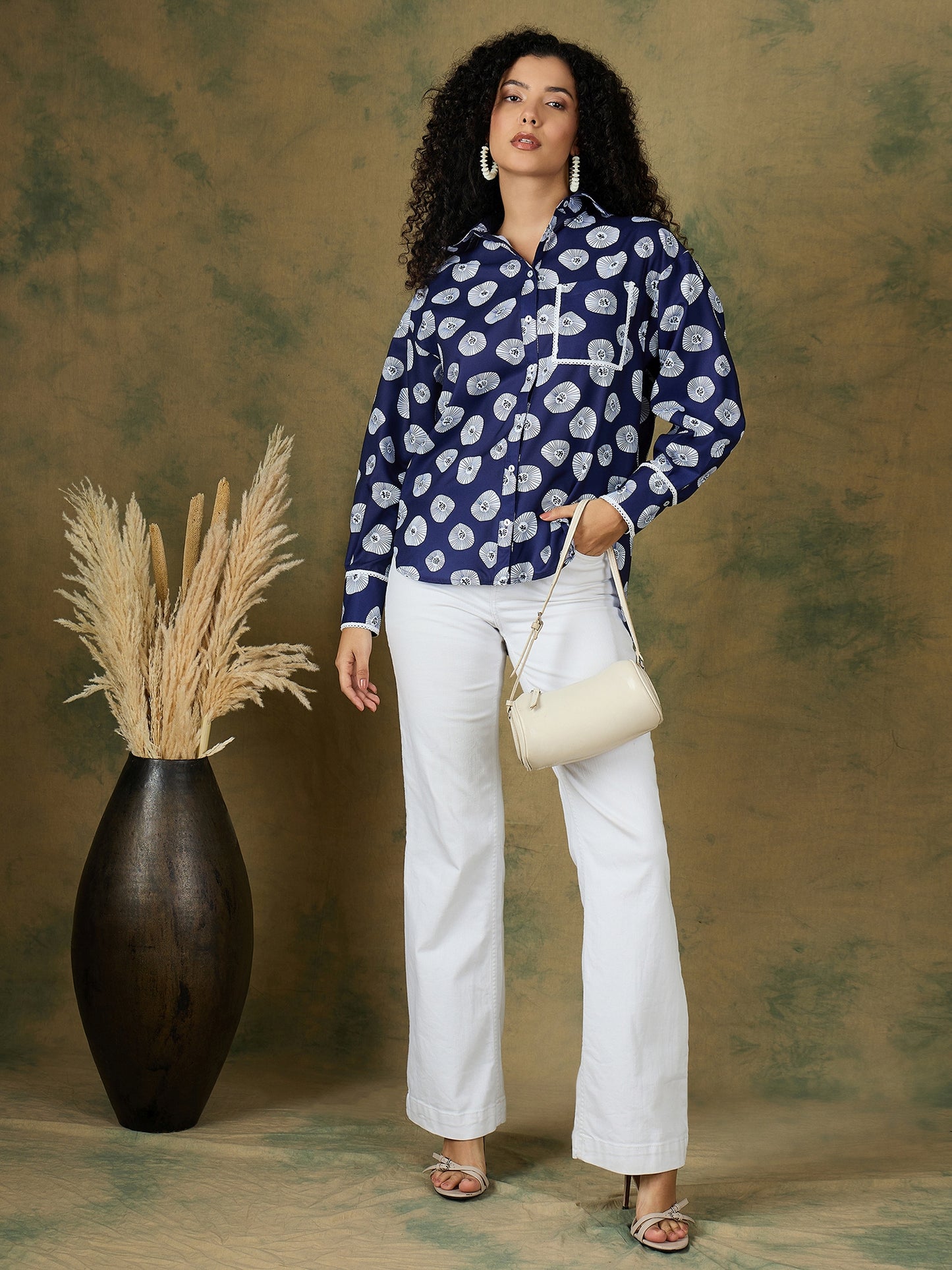 LACE TRIM INDIGO SHIRT