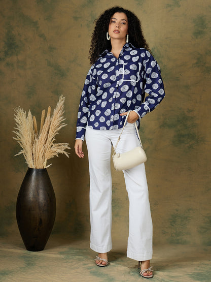 LACE TRIM INDIGO SHIRT