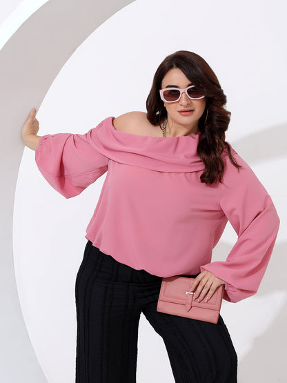 Asymmetrical Neckline Bishop Sleeve Top