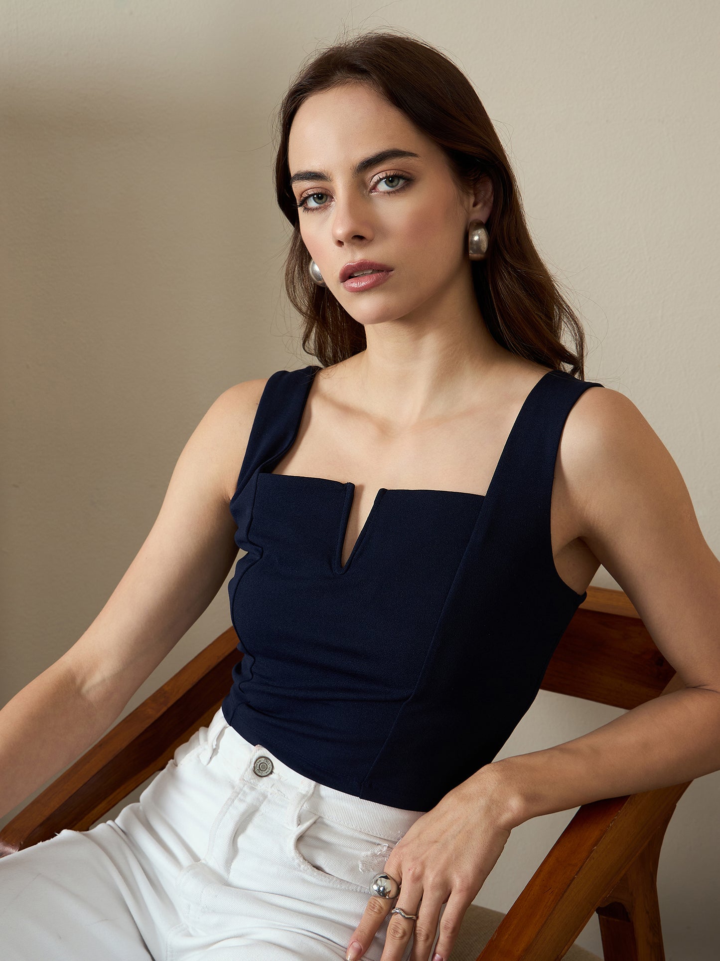 V-cut Solid  Tank Top