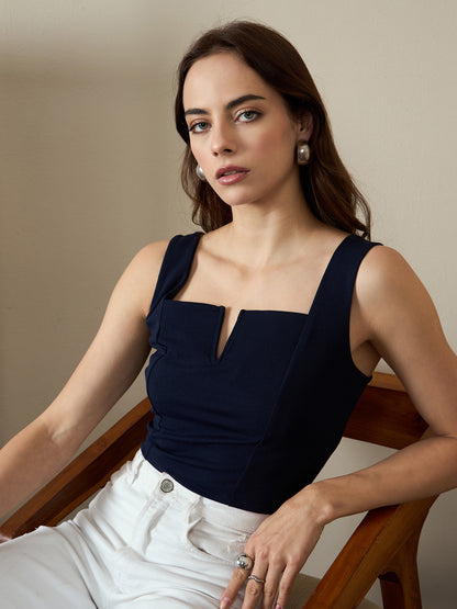 V-cut Solid  Tank Top