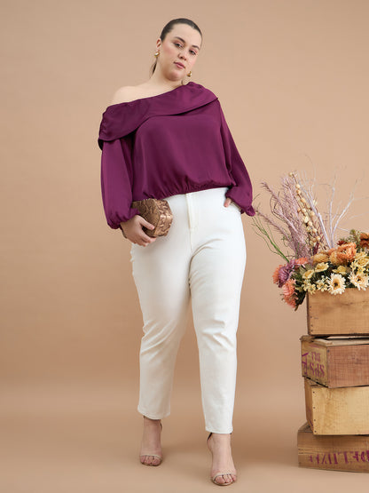 Asymmetrical Neckline Bishop Sleeve Top