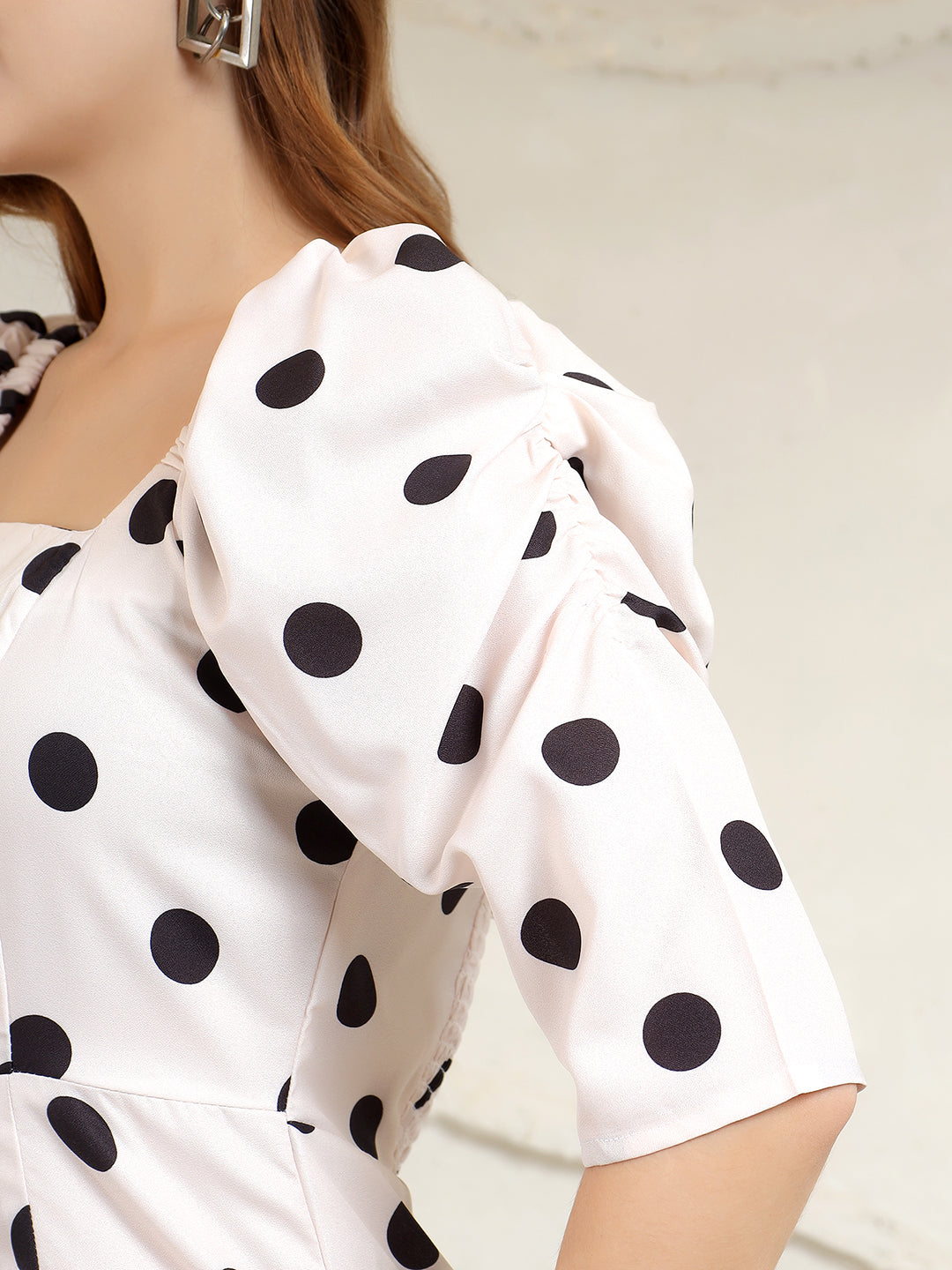 Printed A-Line Power Shoulder Dress