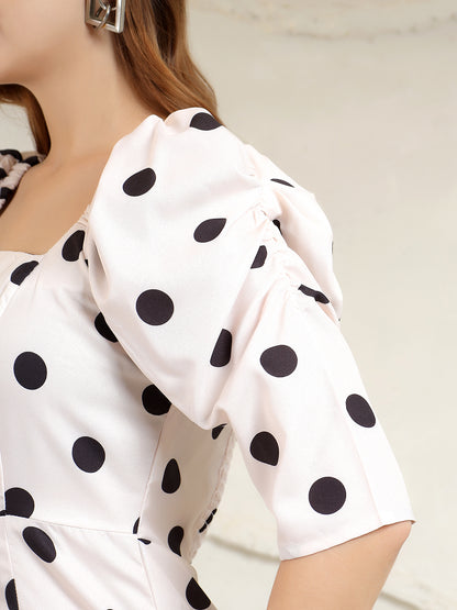 Printed A-Line Power Shoulder Dress