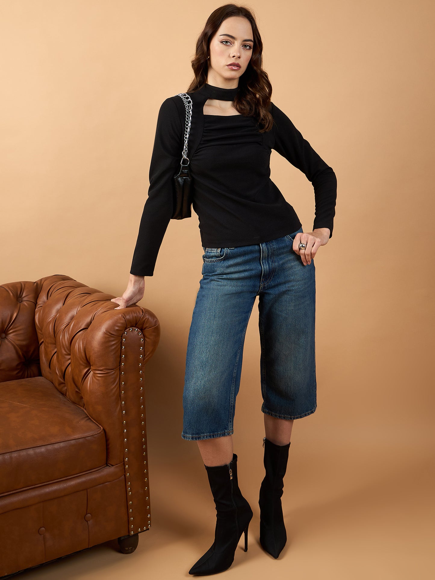 Ruching Band Neck Top