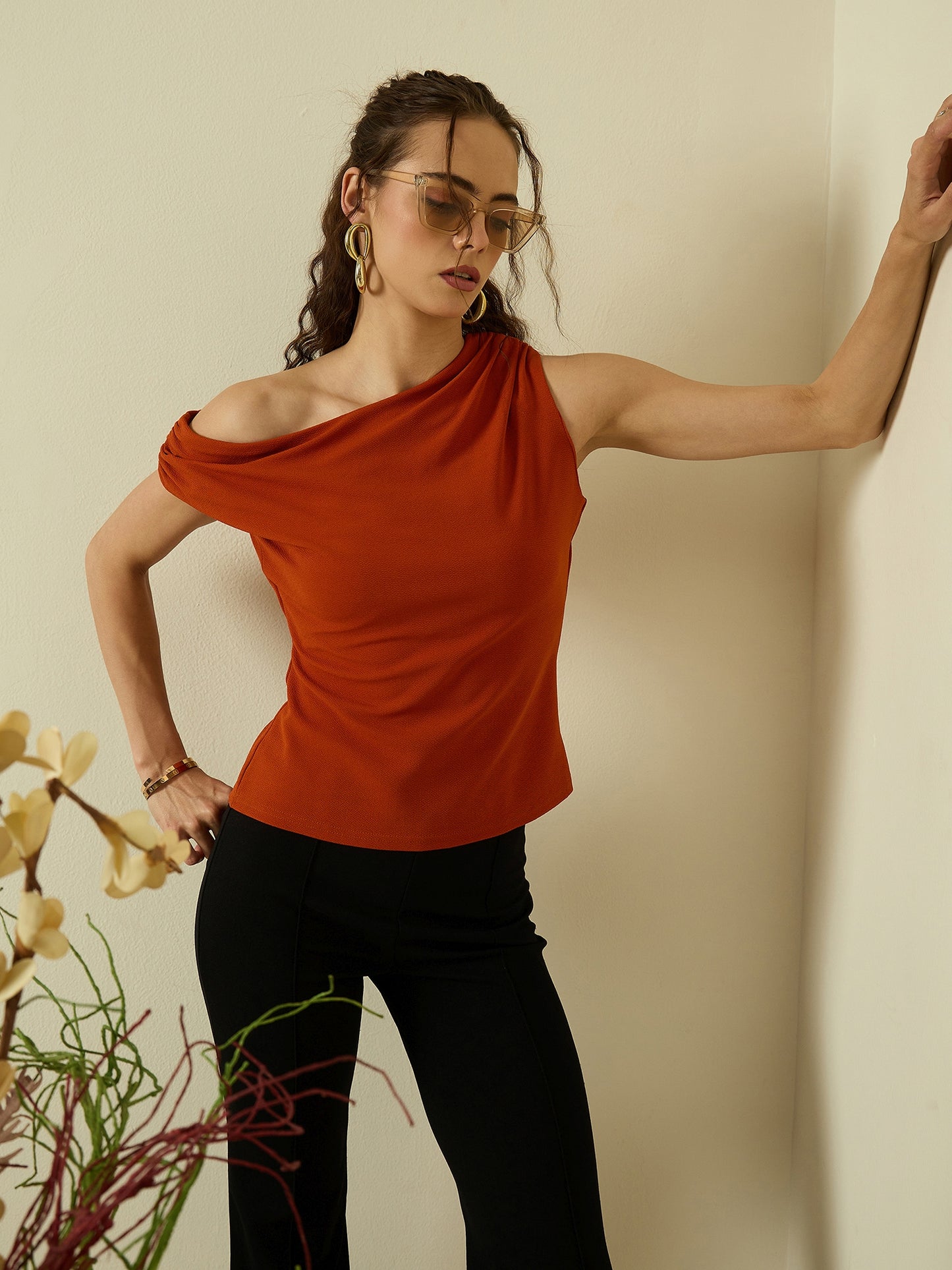 One Shoulder Hyper Texture Top