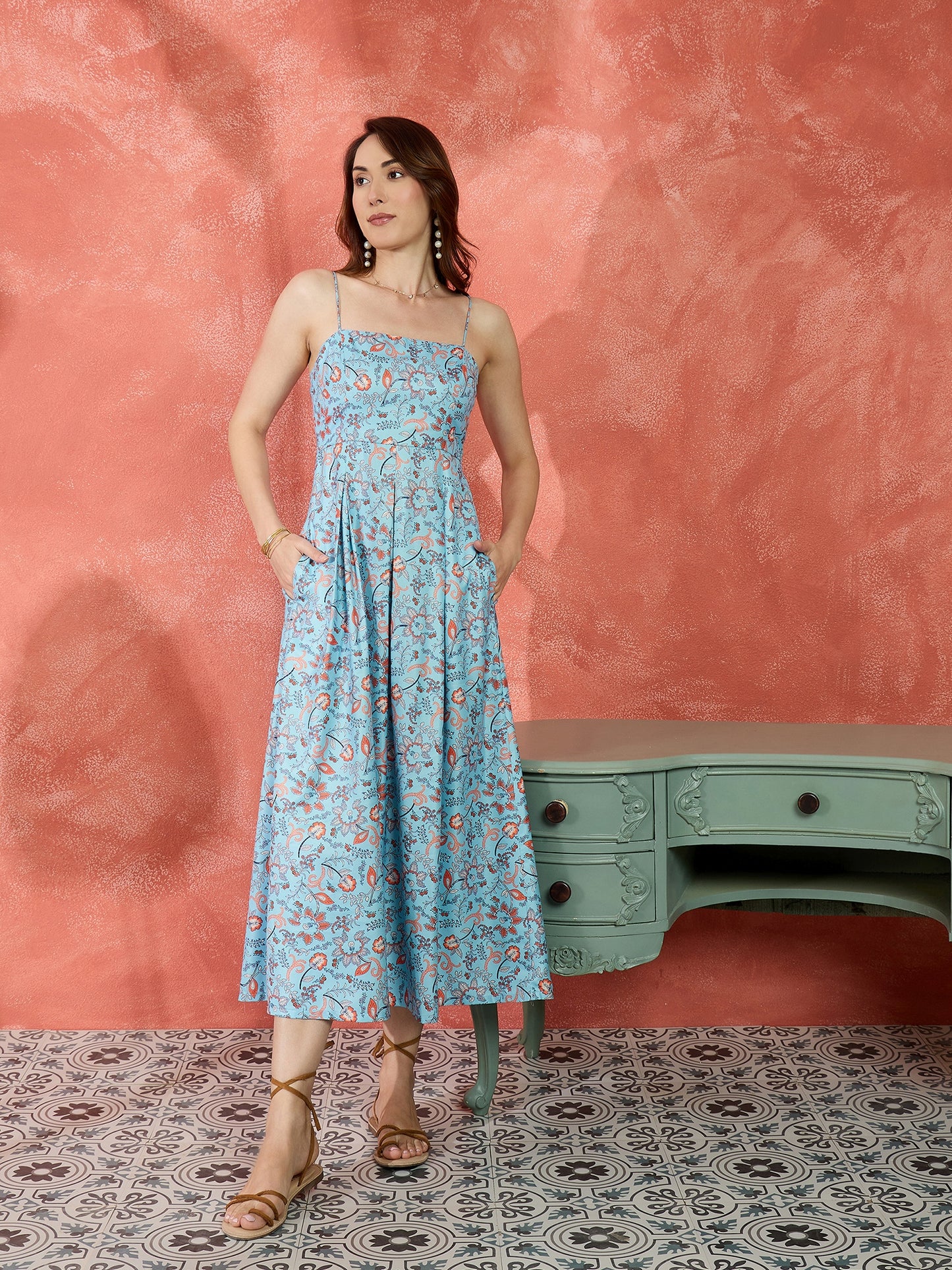 Lycia Pleated Maxi Strappy Dress