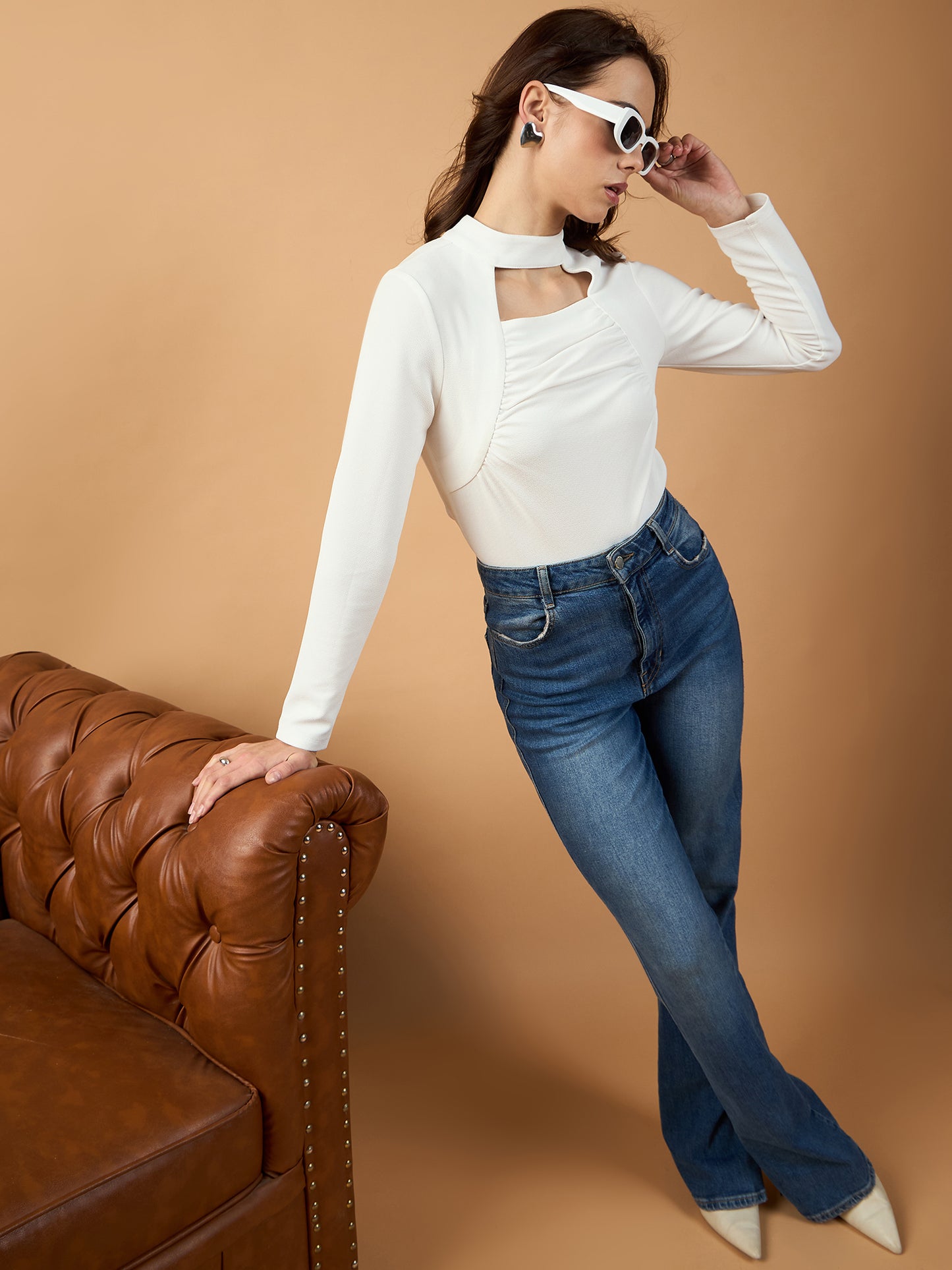Ruching Band Neck Top