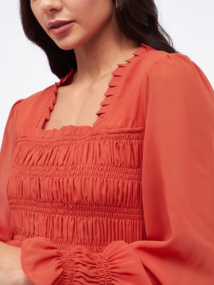 KIBO Georgette Square Neck Smoked Top