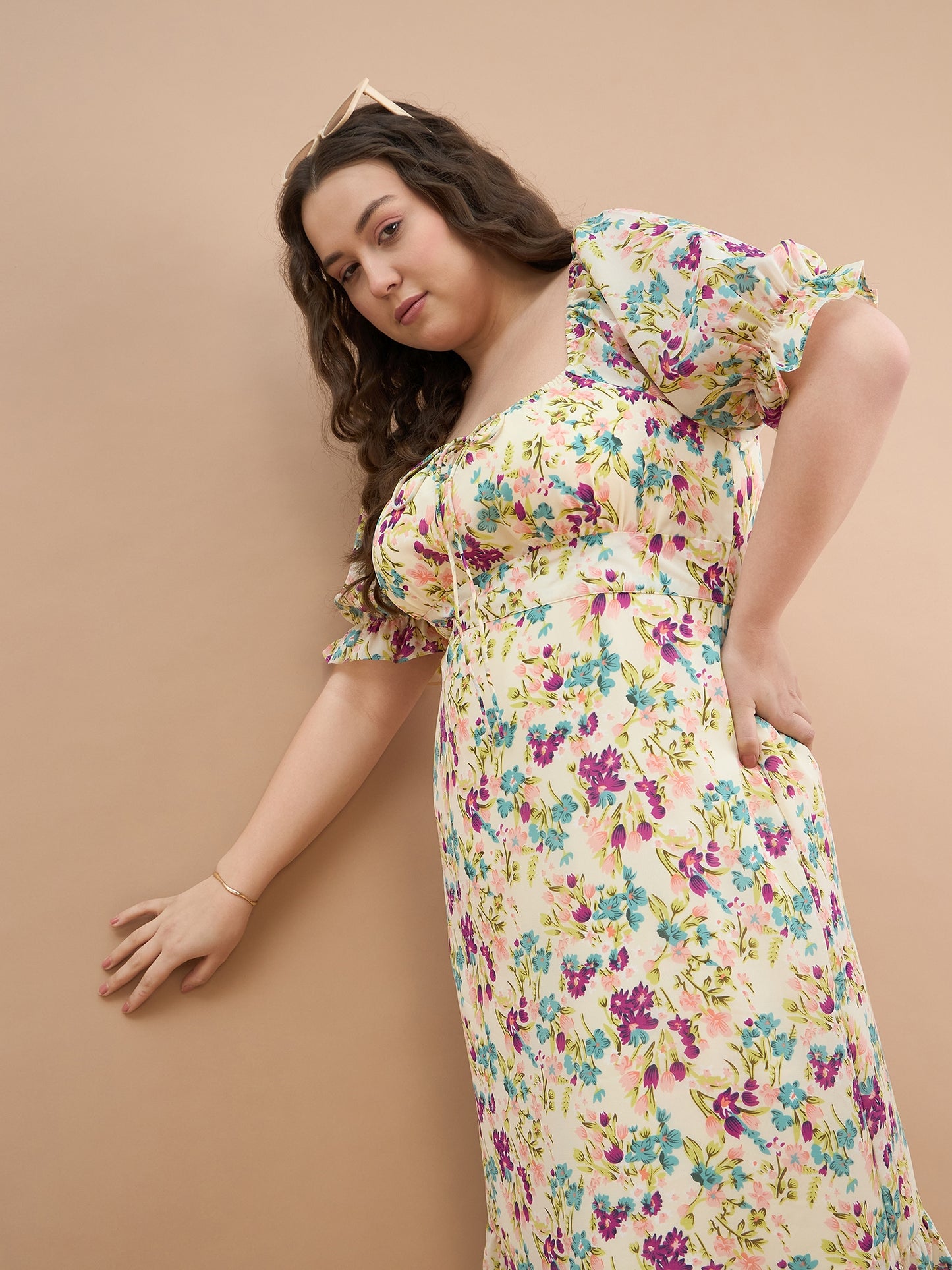 puff sleeves midi dress