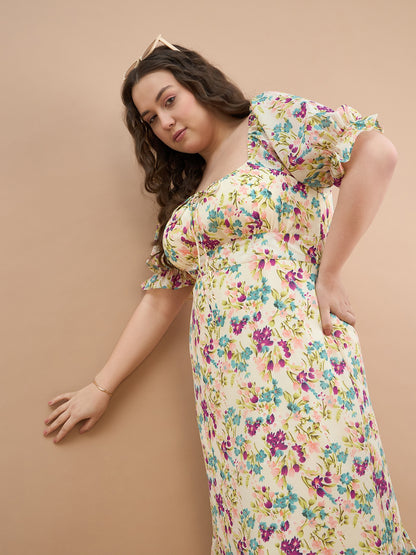 puff sleeves midi dress