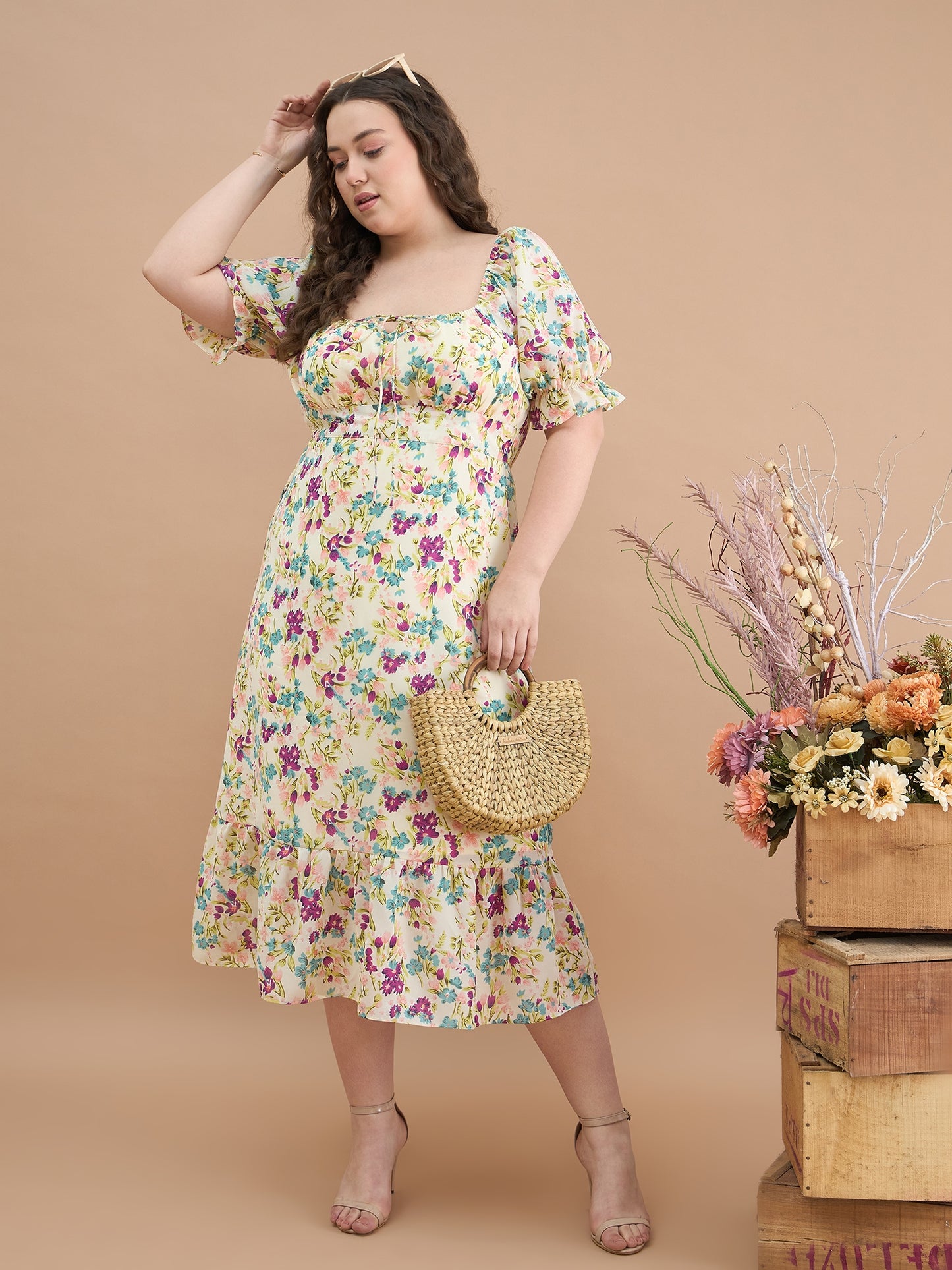 puff sleeves midi dress